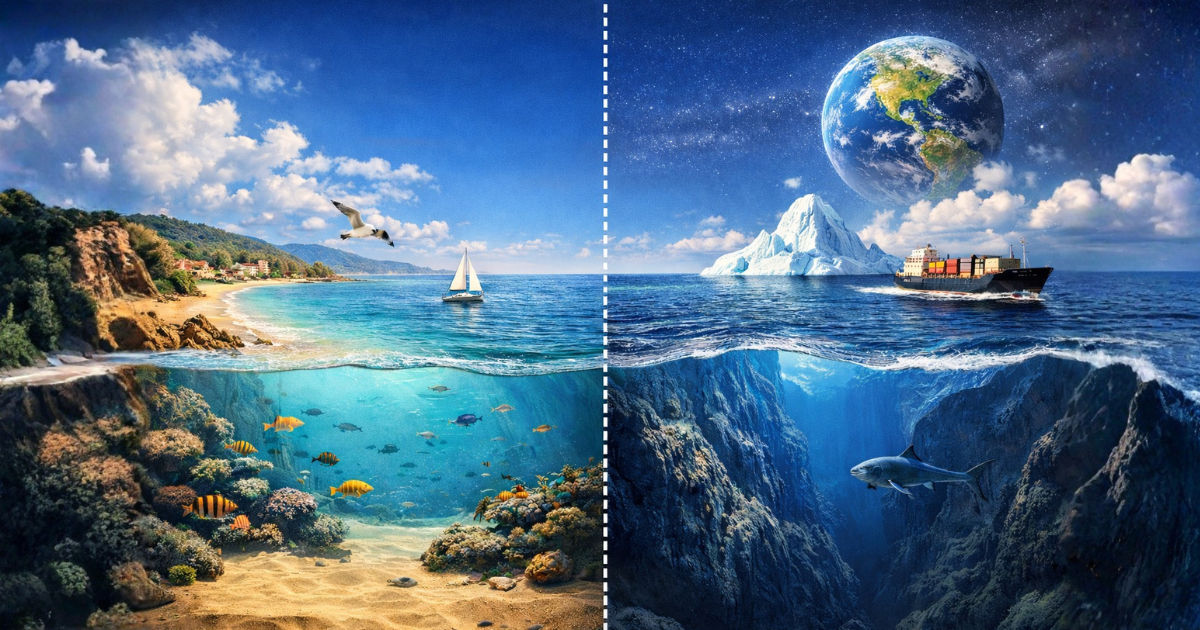 Veja qual é a diferença entre mar e oceano de forma clara e comparativa. Entenda como tamanho, profundidade, localização e influência das terras emersas explicam por que esses conceitos parecem iguais, mas não são.
