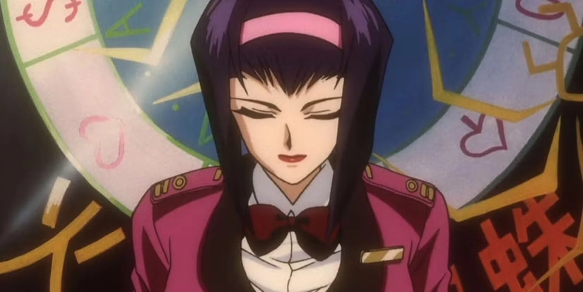Faye Valentine no anime Cowboy Bebop usando uniforme de cassina, representando a versão clássica da personagem antes das mudanças do live-action da Netflix.