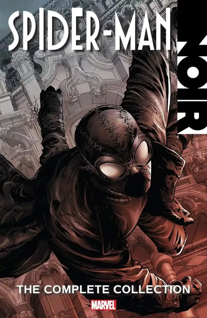 Capa de quadrinho Spider-Man Noir da Marvel mostrando versão sombria do herói com sobretudo e óculos clássicos, escalando prédio em estilo noir, destacando como O Ben Reilly de Spider-Noir é muito diferente de Peter Parker.