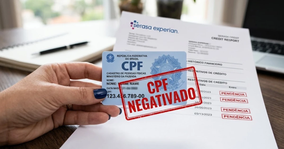 Documento oficial de CPF com indicação de pendência financeira sobre uma mesa, ilustrando o artigo sobre como saber se meu CPF está negativado.